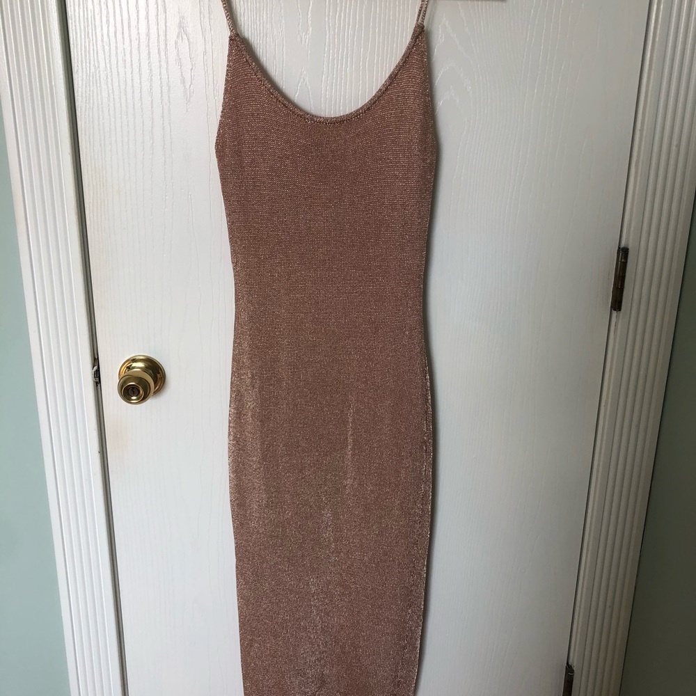 Rose gold spaghetti strap midi dress by JLUXLABEL